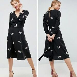 ASOS Black Floral Embroidered Dress Size 2